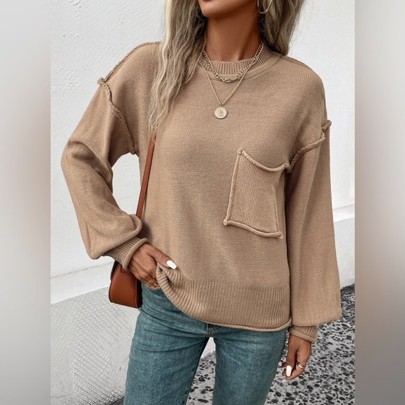 Exposed Seam Round Neck Sweater - Picture 1 of 4